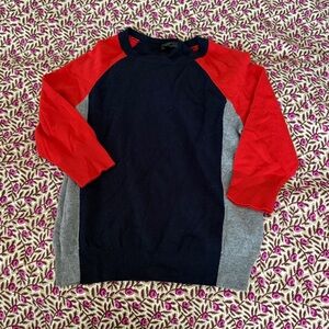 J Crew Colorblock 3/4 Sleeve Top - Orange, Navy & Gray